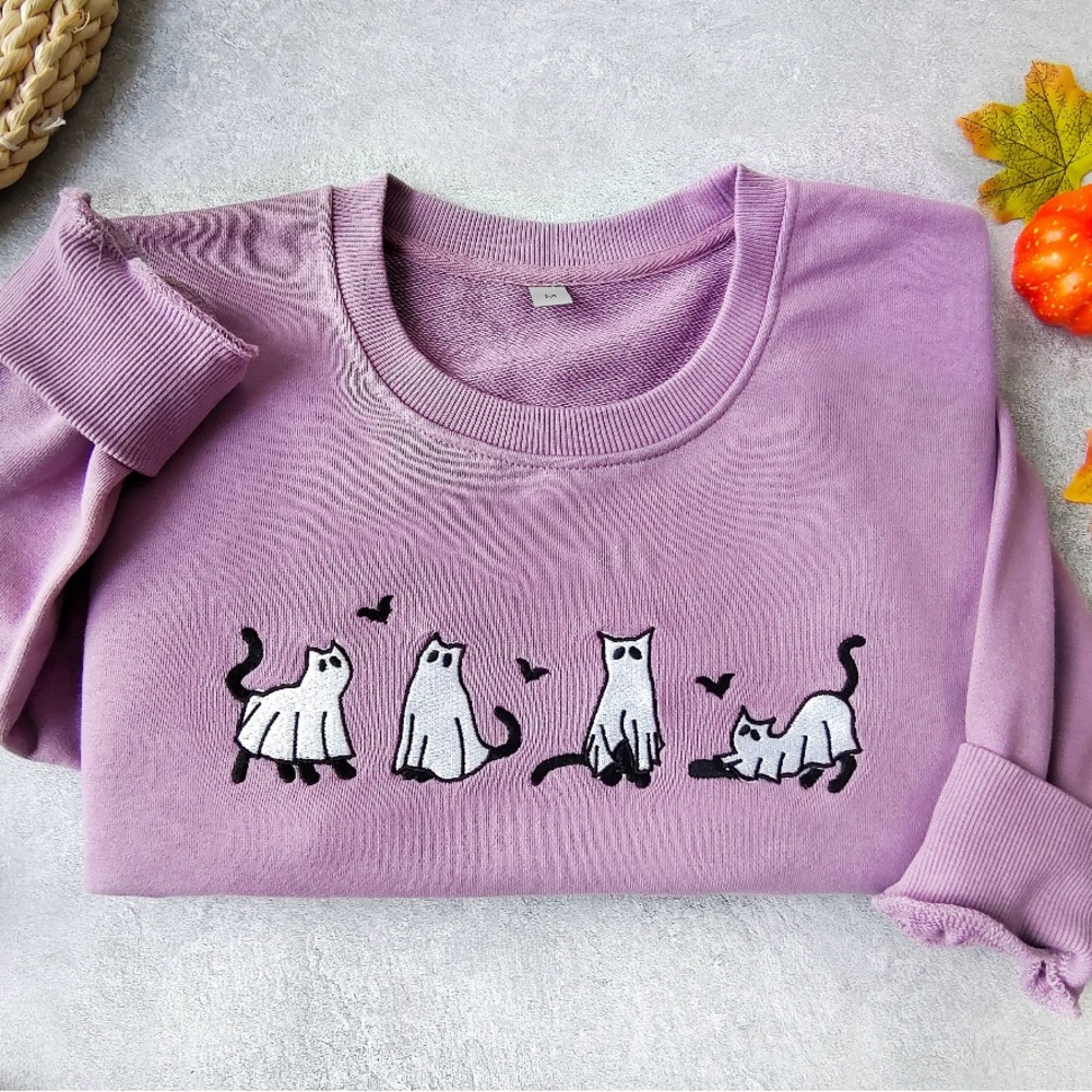 Halloween Cat Ghost purple Sweatshirts